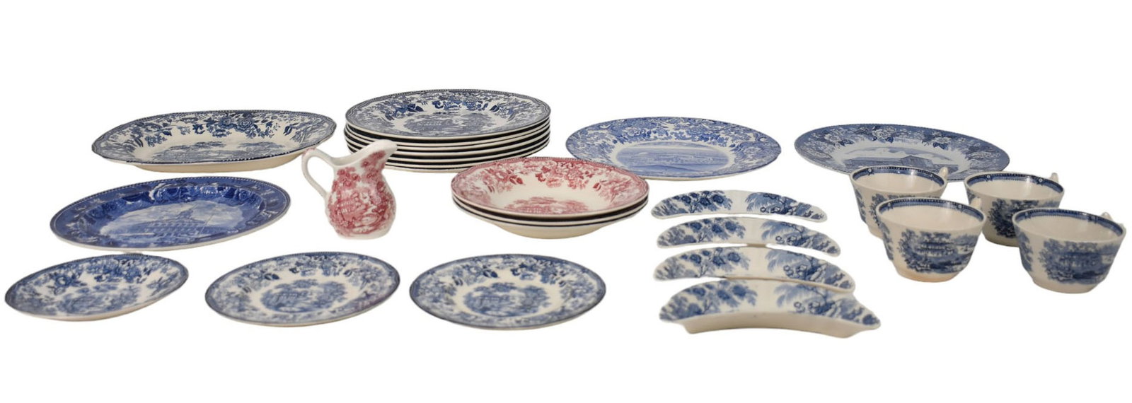 Royal Staffordshire Dinnerware, Tonquin Pattern by Clarice Cliff, approx. 26pcs.: Royal Staffordshire Dinnerware, Tonquin Pattern by Clarice Cliff, 7 Large Dinner Plates, Large Serving Platter, Bone Dishes and Assorted Others