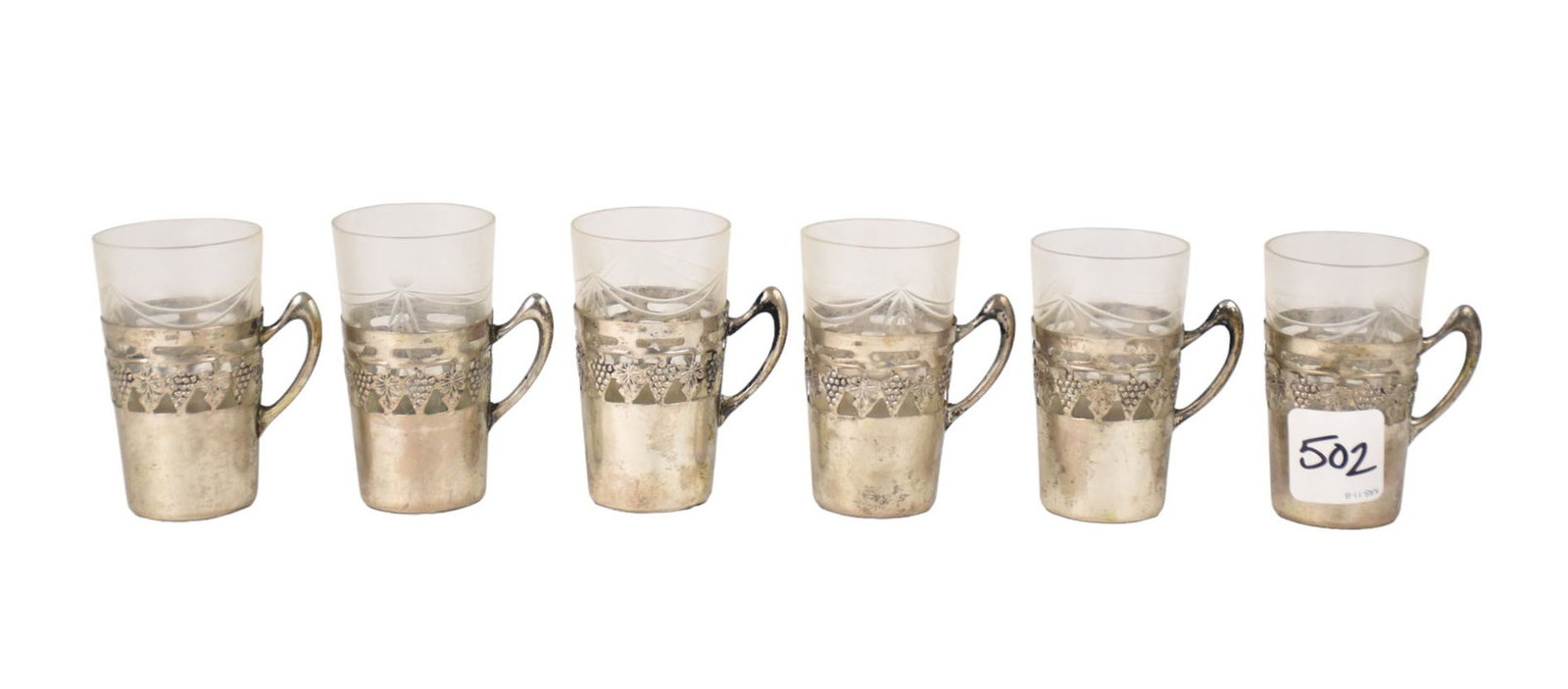6 Cordials Engraved Glass Sits in 800 Silver Frame (1 of 7)