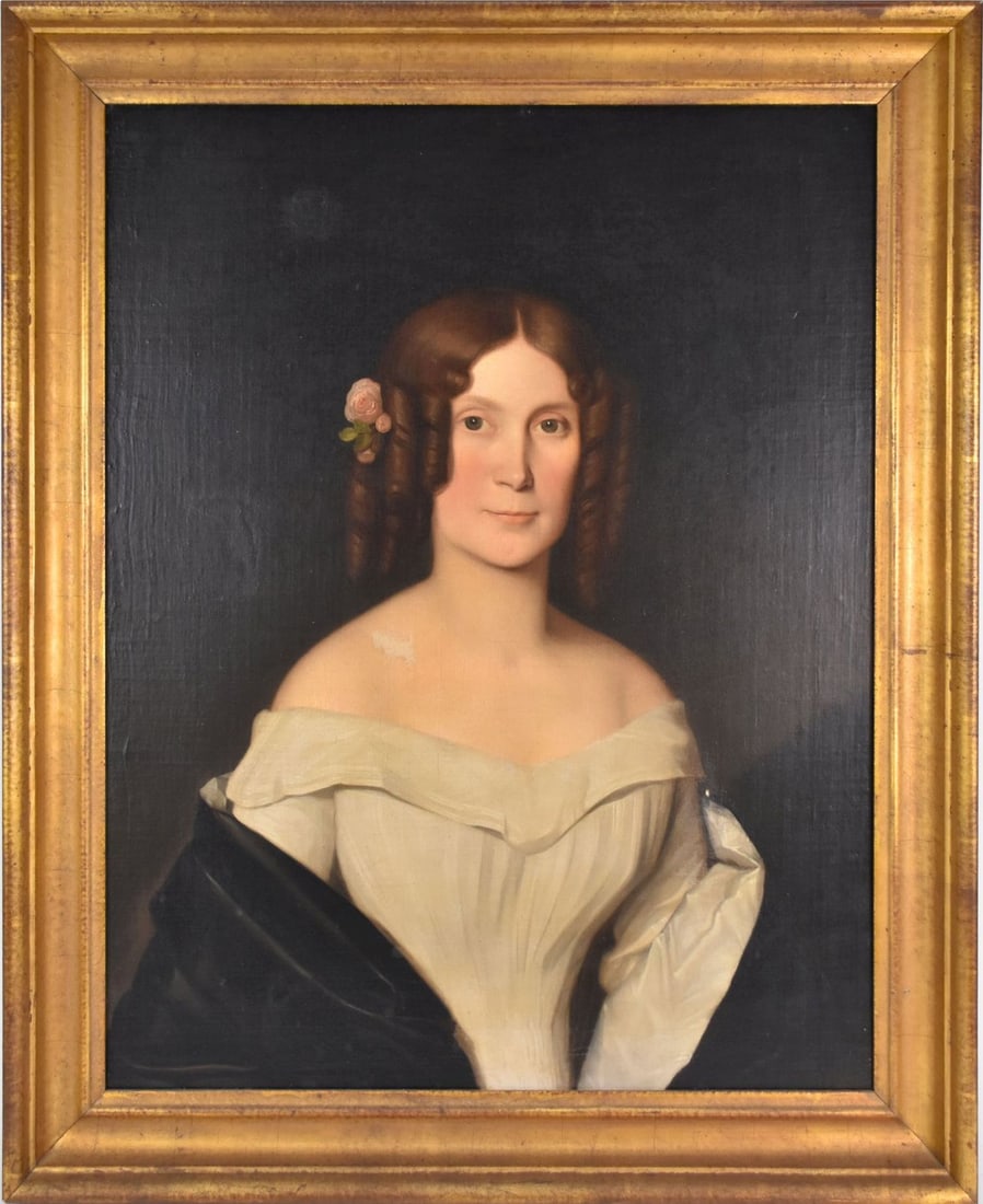 19th Century, Boston School, portrait of a young lady, relined canvas, unsigned, 27" x  21 3/4" (1 of 5)