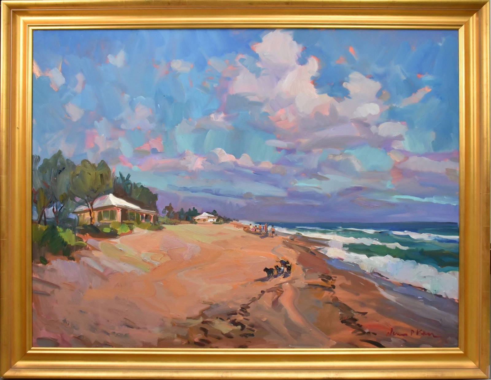 James P. Kerr (born 1953) Oil On Canvas "ocean Ridge Beach Scene" 36" X