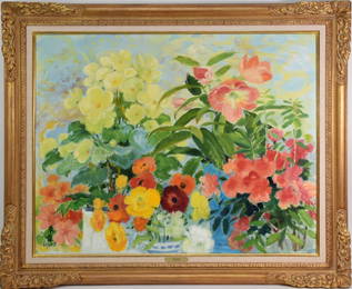 Le Pho (FRENCH/VIETNAMESE, 1907–2001) oil on canvas, Large Floral scene- les Anthuriums et les