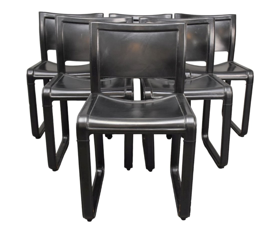 6 Matteo Grassi Leather Craftsman Italian Black Leather Side Chairs (1 of 10)