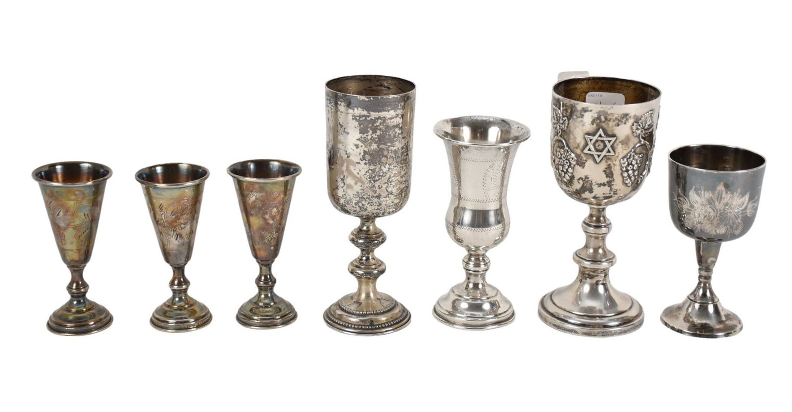 7 Assorted Judaica Silver Cordials, 6 Sterling, 1 silverplate. Total weight of sterling: 13.5 ozt. (1 of 4)