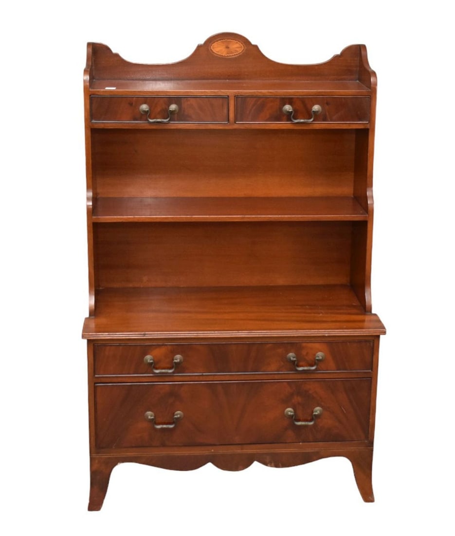 Mahogany Stand, Marquetry Cartouche at Top over 2 Drawers, Open Shelf (1 of 4)
