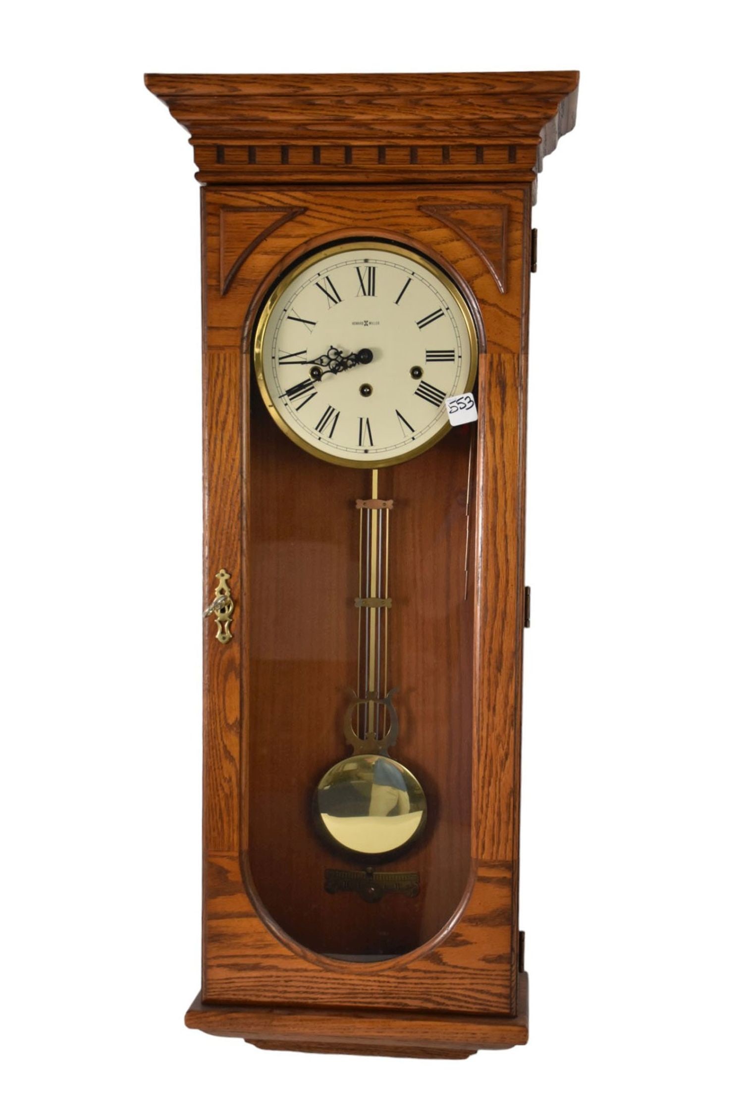 Howard Miller Oak Case wall clock, 36 h x 13 wide (1 of 6)