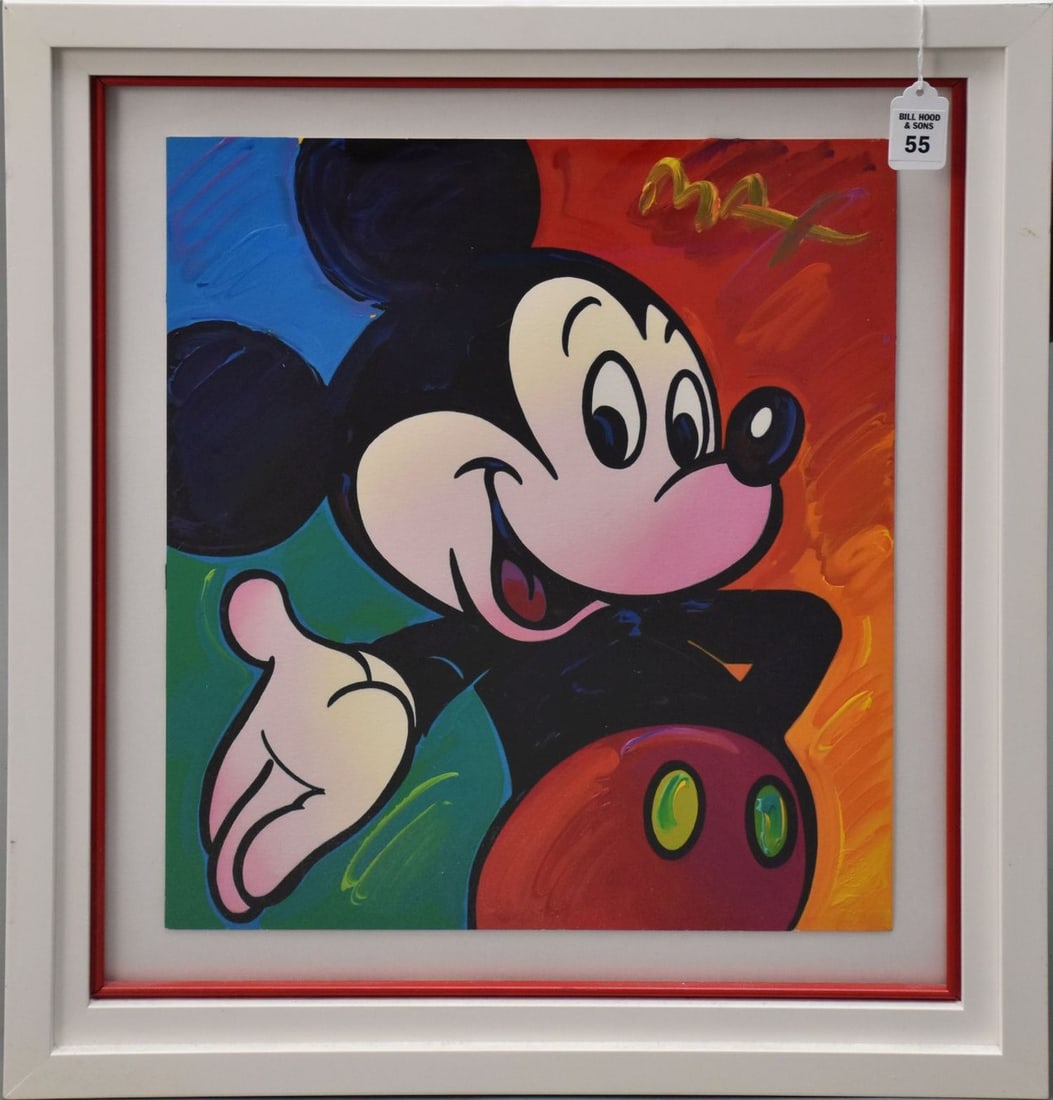 Peter Max (AMERICAN, 1937) hand painted acrylic on serigraph, Mickey Mouse, signed upper right, 16" (1 of 5)