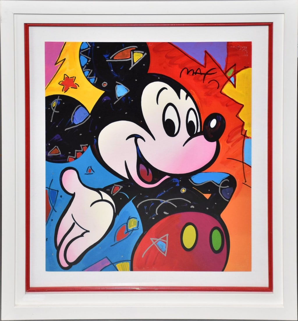 Peter Max (AMERICAN, 1937) mixed media/hand painted over serigraph, Mickey Mouse, signed upper (1 of 5)