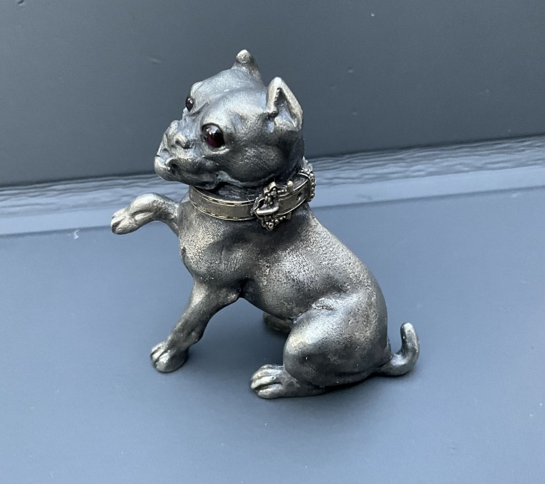 Russian Antique silver with rose cut diamond Bulldog, Weight- 81.5 grams 2.5 inches (6 centimeter): Russian Antique silver with rose cut diamond Bulldog, Weight- 81.5 grams 2.5 inches (6 centimeter) tall. Stamped 84 and maker marks.