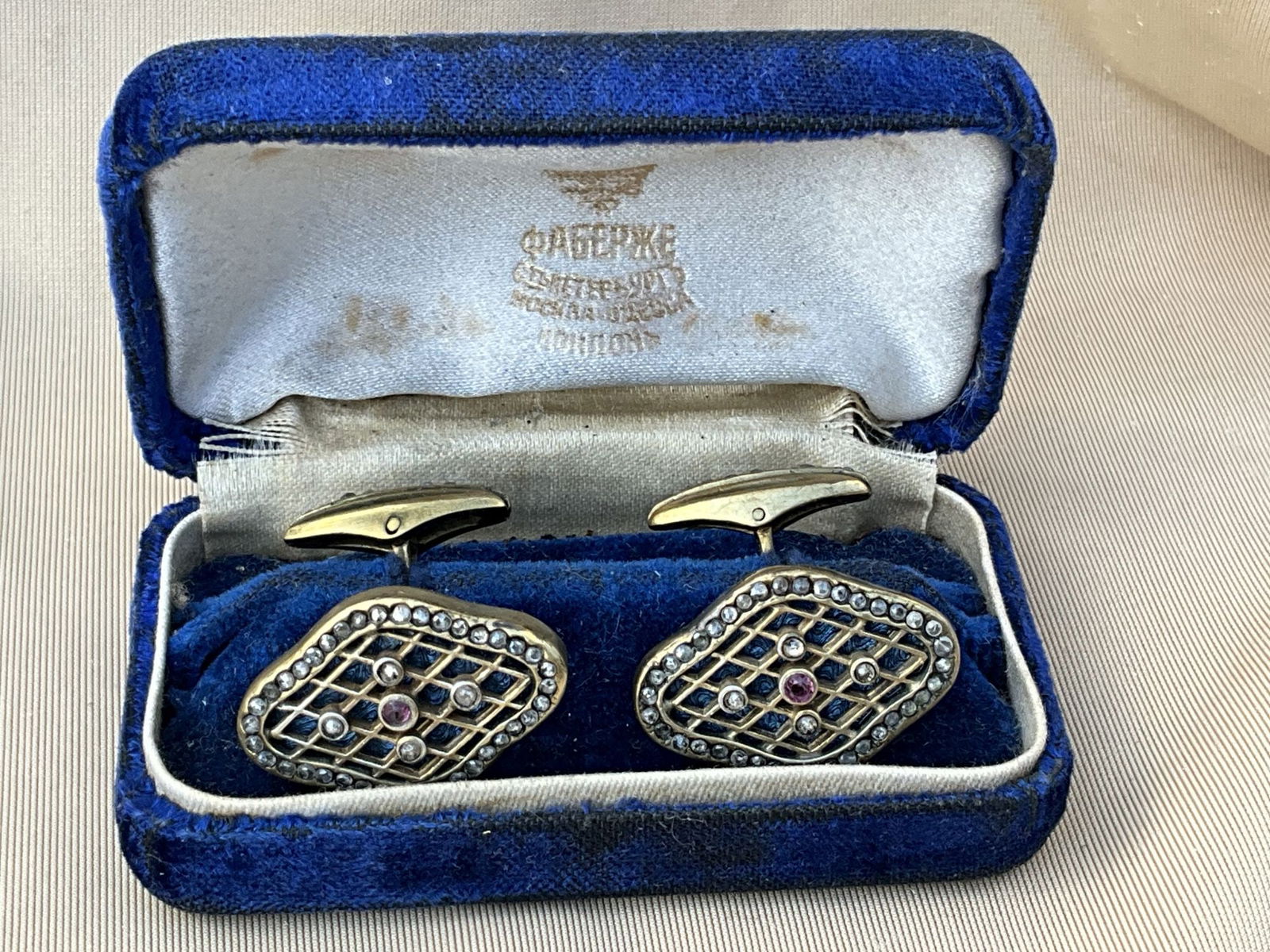Antique Russian  silver 84 diamond enamel cufflinks, Russian Antique Silver Rose Cut Diamond enamel (1 of 6)