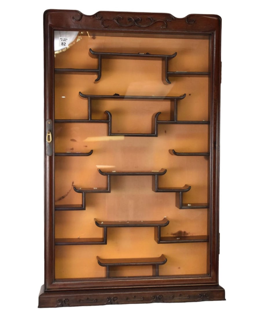 Hanging Chinese Wood Display Cabinet, Single Glass Door, 33"H x 20"w x 3 3/4"d (1 of 5)