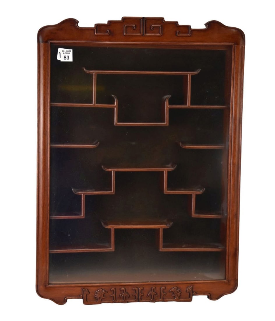 Hanging Chinese Wood Display Cabinet, Single Front Door, 25"H x 17 1/2"w x 3 3/4"d (1 of 4)