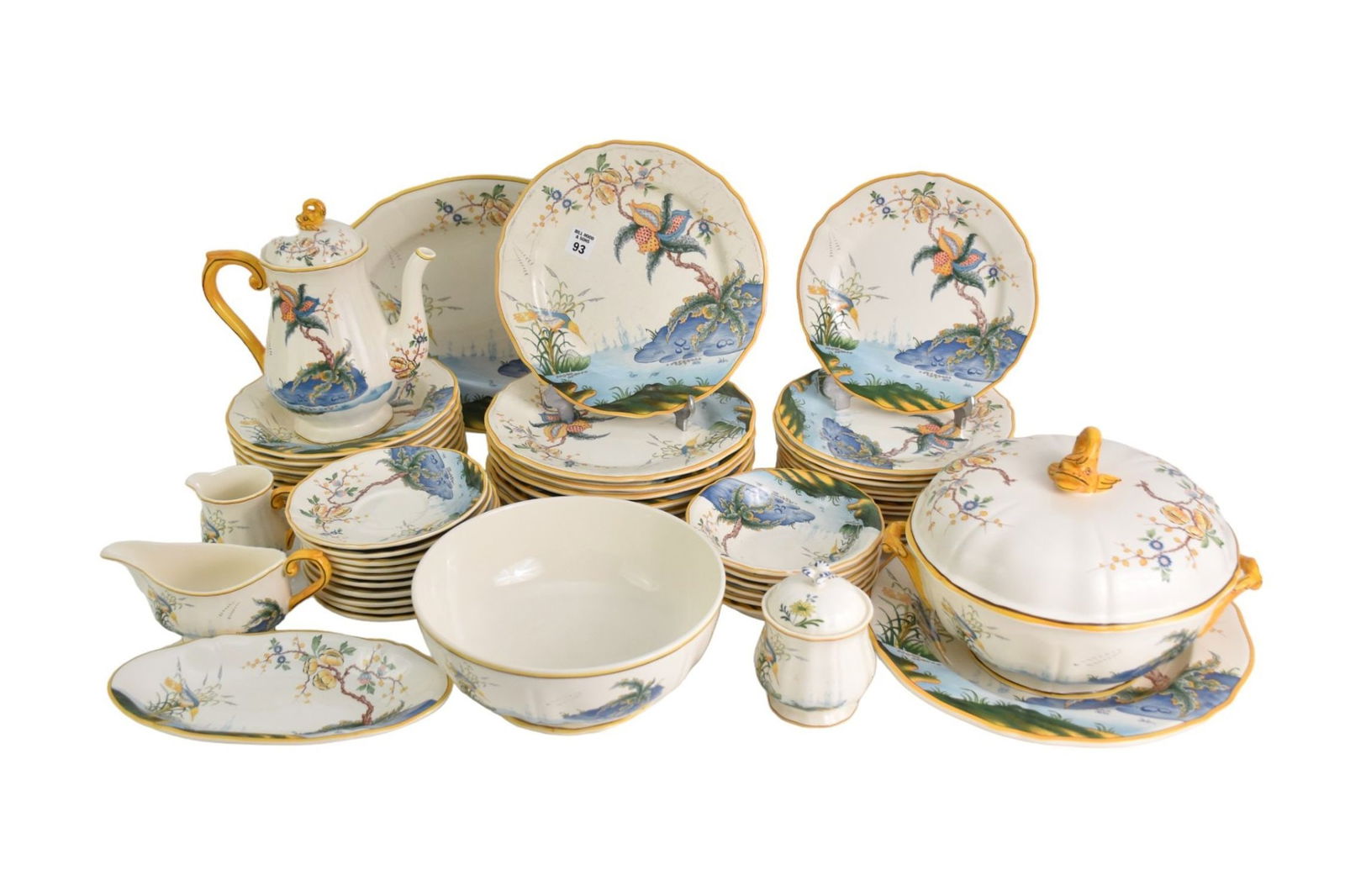 Faience Pottery, Gien France, Caraibes, incl; 10 Dinner Plates (10 1/4"dia), 12 Plates (9 1/4"dia), (1 of 7)