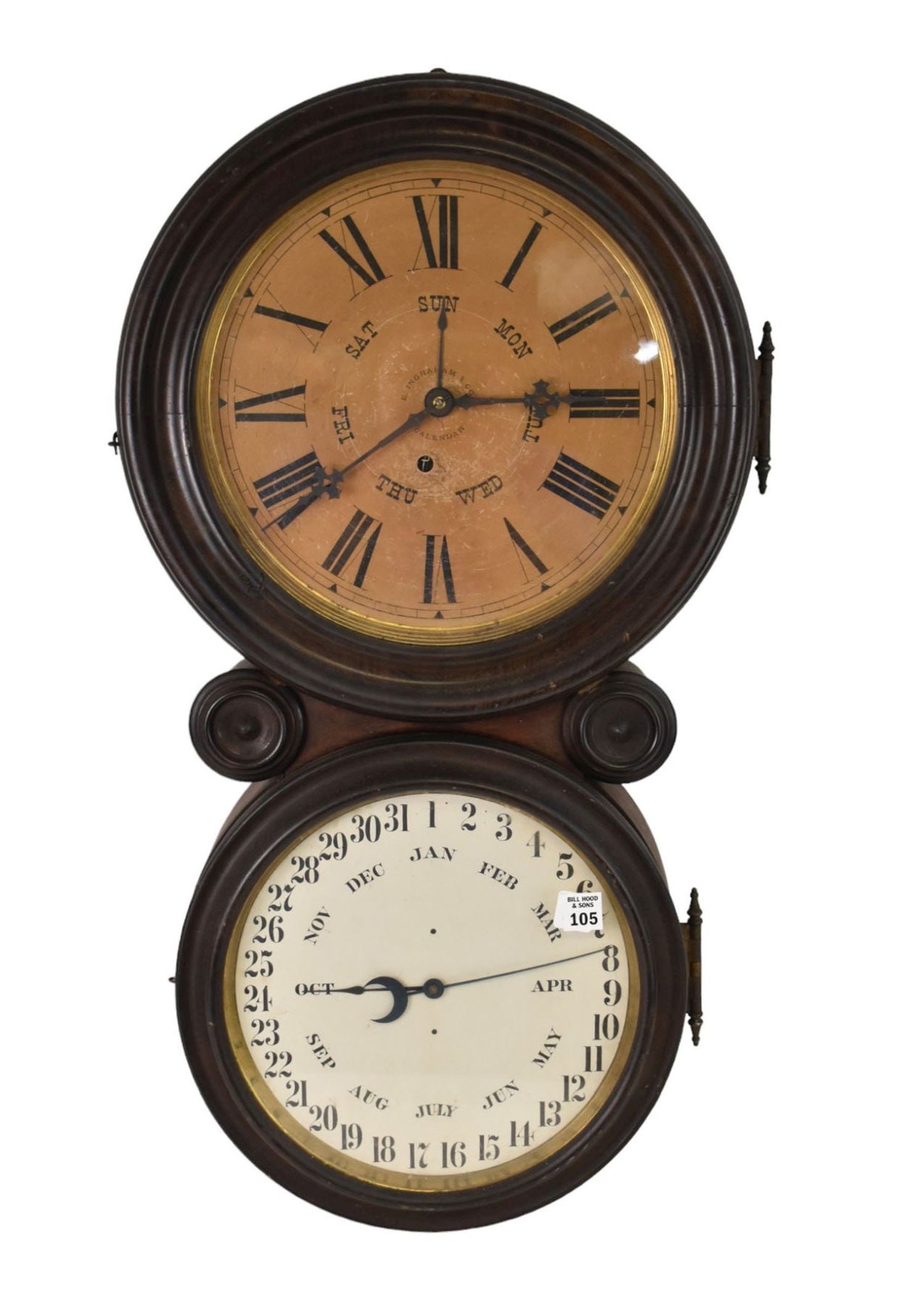 Ingraham & Co., Bristol CT  Ionic Calendar  ca. 1885  The Movement is brass and front plate is time (1 of 8)