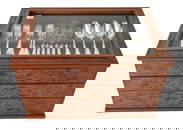 Faberge Silverplate Flatware Set in Custom Burled Wood Faberge Silver Chest, 170 Pcs. incl; 32