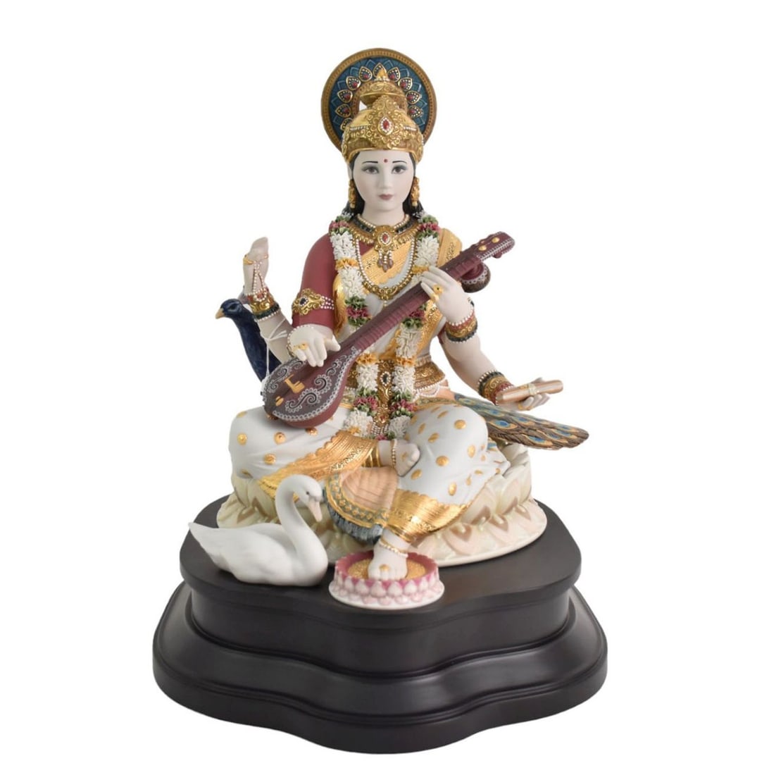 Lladro Goddess Saraswati High Porcelain Sculpture - Spain. #1001978. Saraswati, the Hindu deity of (1 of 15)