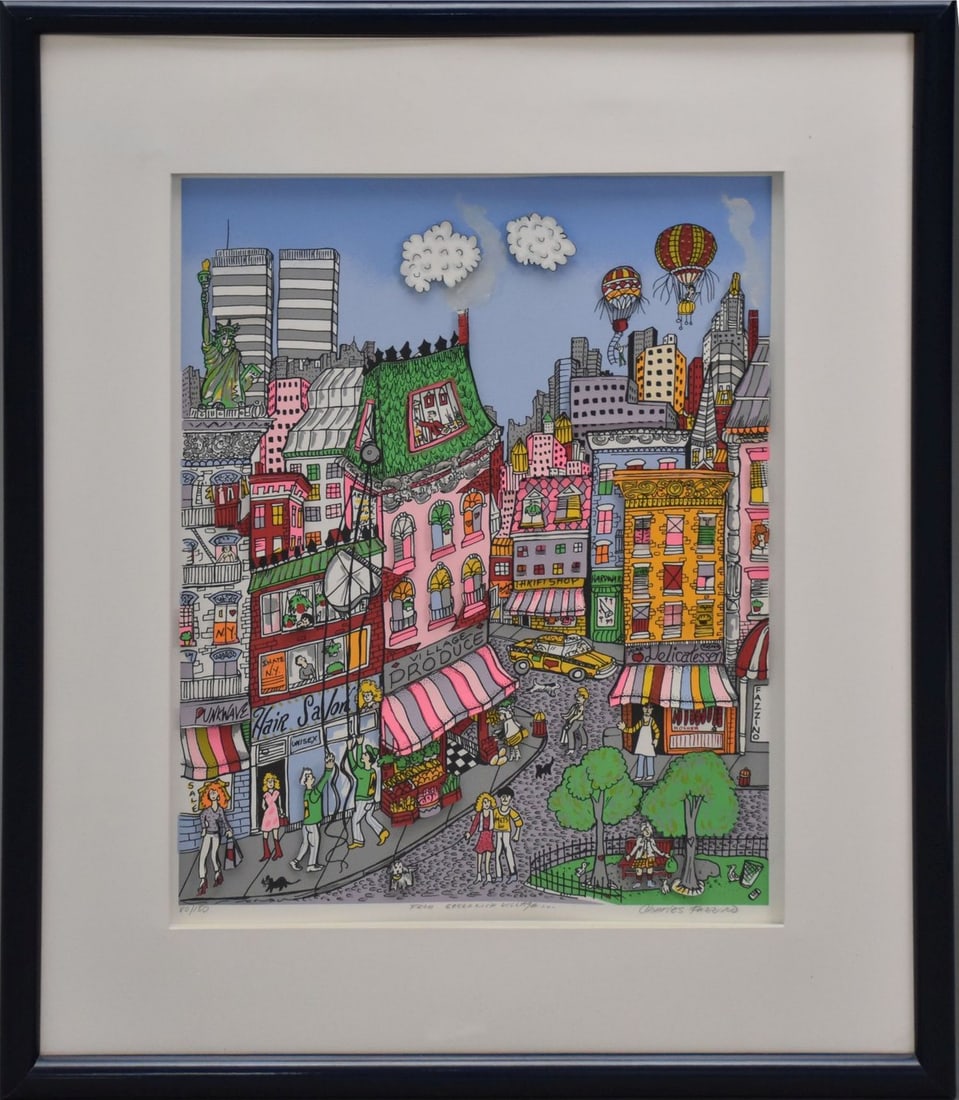 Charles Fazzino Greenwich Village 3-D art 80/150, 22 x 18“ overall frame size 32 x 28 inches: Charles Fazzino Greenwich Village 3-D art 80/150, 22 x 18“ overall frame size 32 x 28 inches