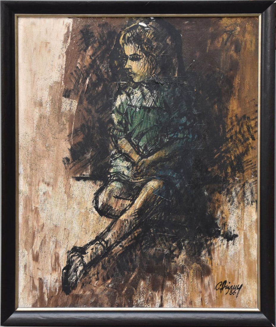 Carlos Irizarry (PUERTO RICAN, 1938) young girl seated, oil on canvas, signed lower right, dated (1 of 4)