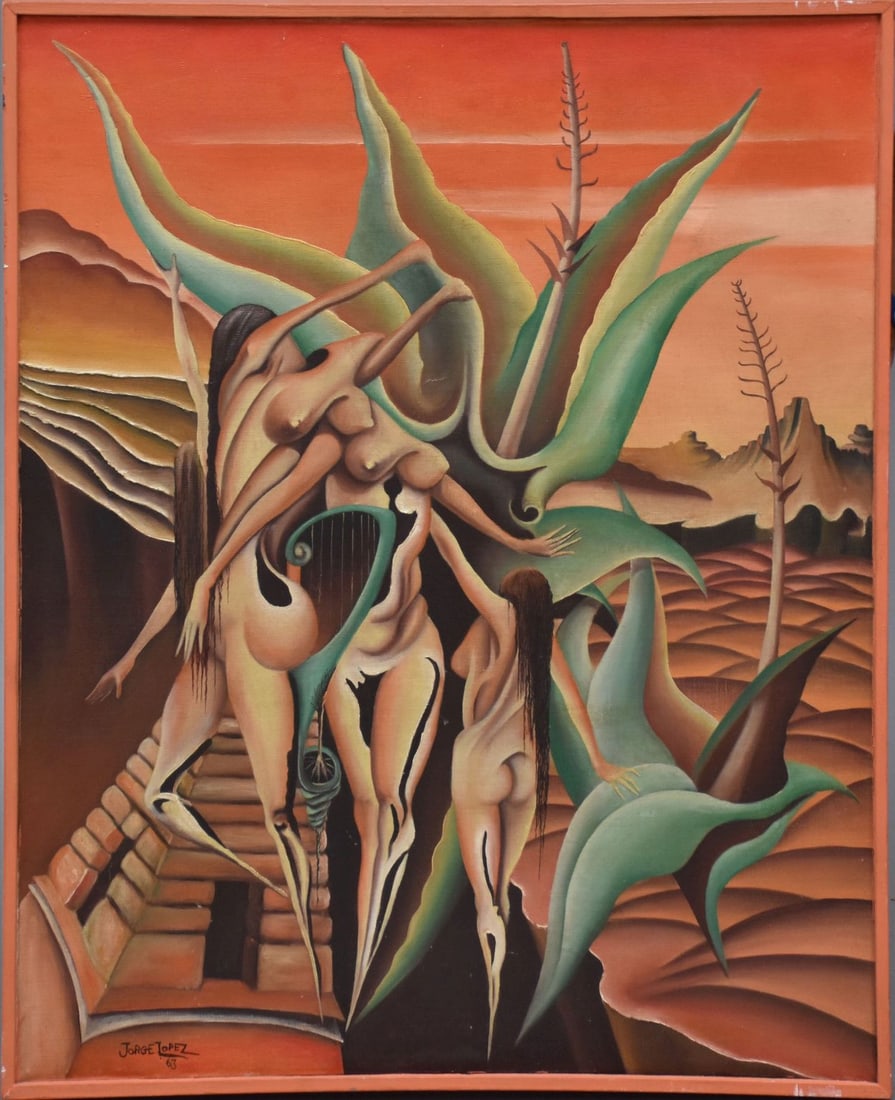 Jorge Lopez (Born 1924) oil on canvas 26 1/4 x 22 1/2 inches 4 to 600: Jorge Lopez (Born 1924) oil on canvas 26 1/4 x 22 1/2 inches 4 to 600