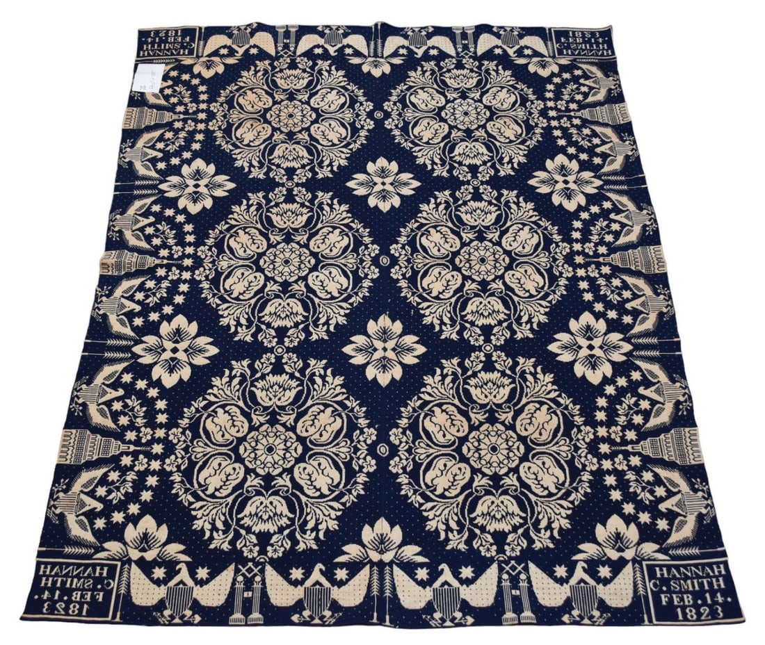 American Overshot Eagle Border Textile, Hannah C. Smith, Feb. 14 1823 90"L x 73"W: American Overshot Eagle Border Textile, Hannah C. Smith, Feb. 14 1823 90"L x 73"W