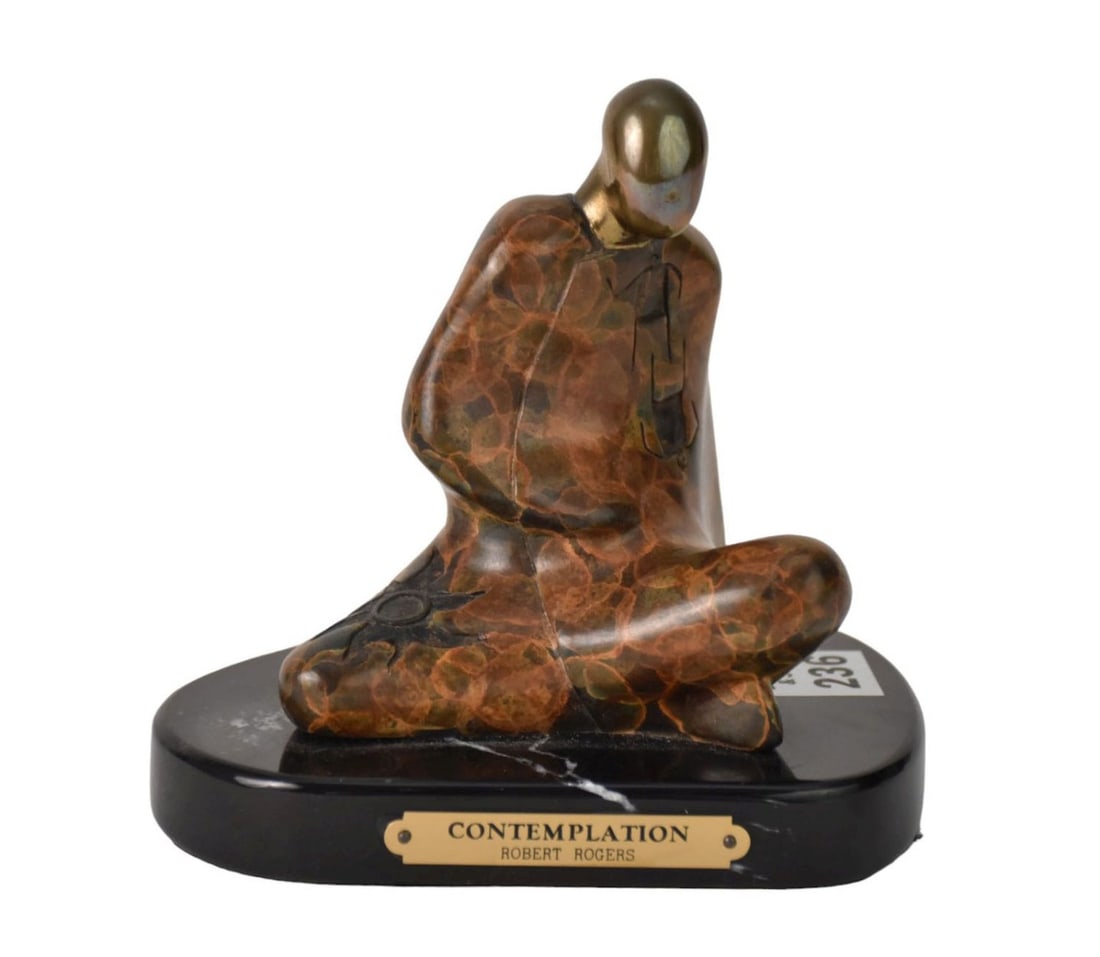 Robert Rogers Bronze Figural Sculpture "Contemplation" - A patinated bronze sculpture depicting a (1 of 4)