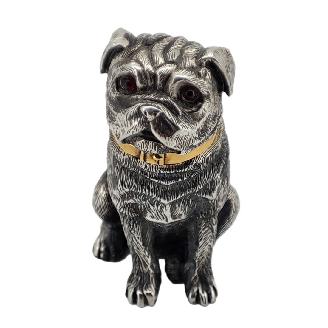 Vintage Imperial Faberge Era Silver Dog Figure. Total weight: 61.7 grams. Dimensions: H 51 mm. W 30: Vintage Imperial Faberge Era Silver Dog Figure. Total weight: 61.7 grams. Dimensions: H 51 mm. W 30 mm. Russian Hallmarks: 88 KF IP Cyrillic. $1500