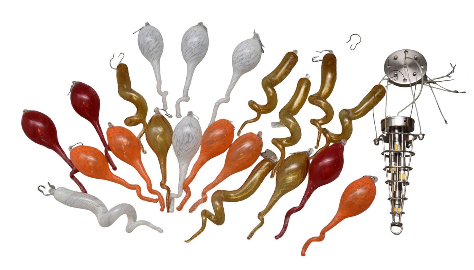 Lot of Handblown Asstd. Red, Orange, Gold and White Italian Glass hanging baubles, sold with Chrome (1 of 5)