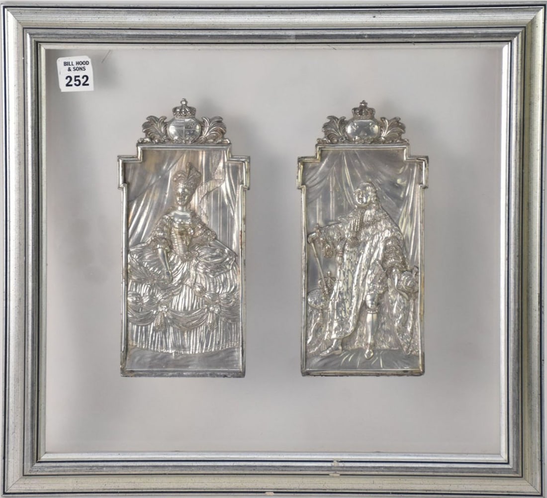Pair Framed silver overlay plaques, 8-1/2 x 4 inches each. (1 of 7)