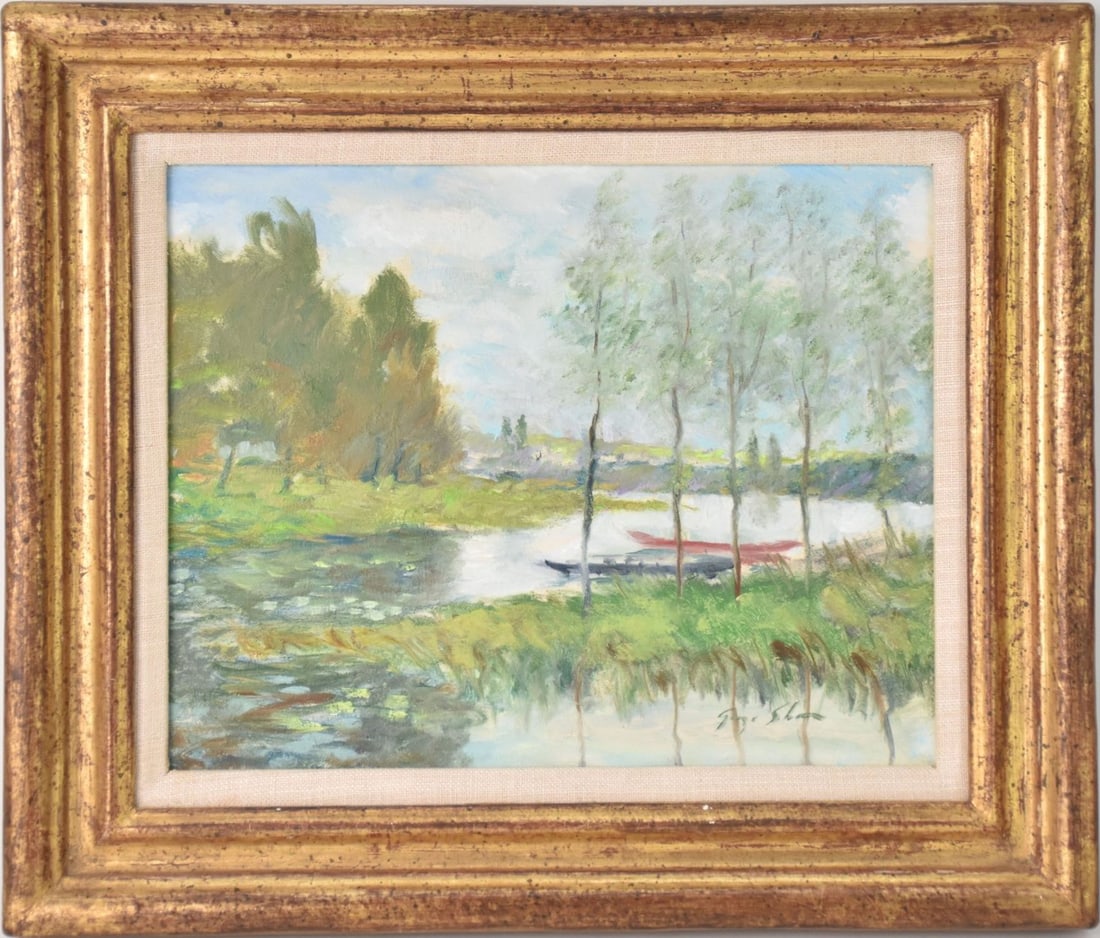 George Shawe (AMERICAN, 1915–1995) oil on canvas, signed lower right, "Pond near Revigny", signed (1 of 6)