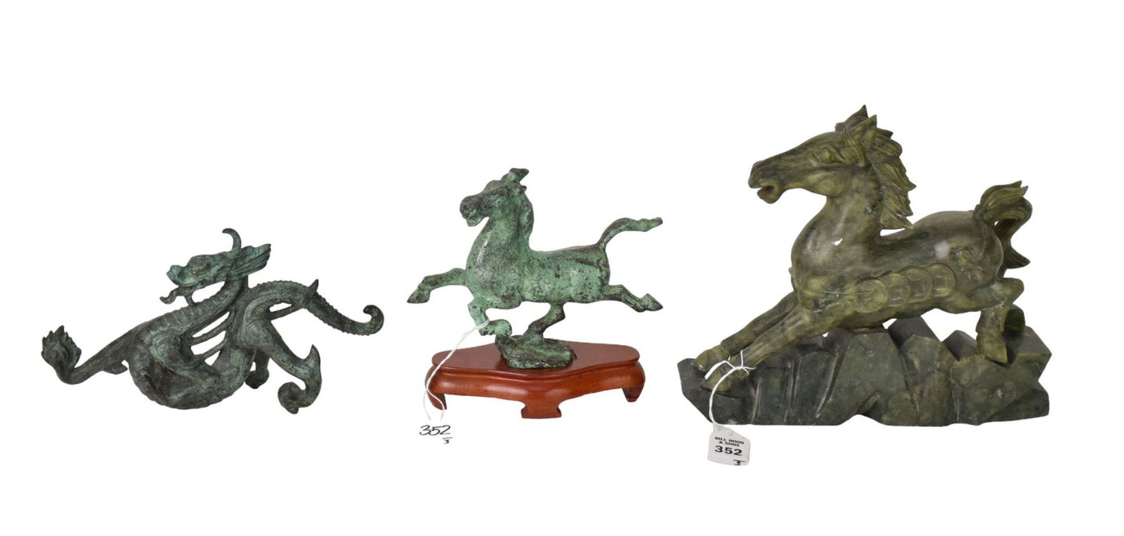 Chinese Serpentine Horse Carving & Verdigris Horse & Dragon - A hand-carved green serpentine (1 of 7)