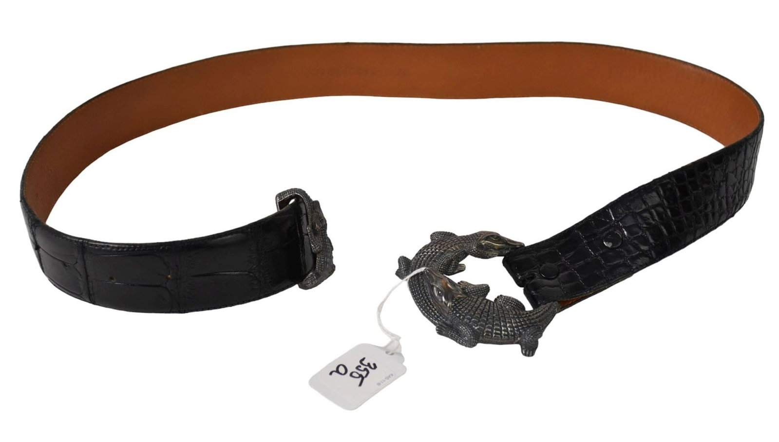Jeff Deegan 3 piece Sterling Alligator Buckle set with Black Alligator Belt 34"L: Jeff Deegan 3 piece Sterling Alligator Buckle set with Black Alligator Belt 34"L