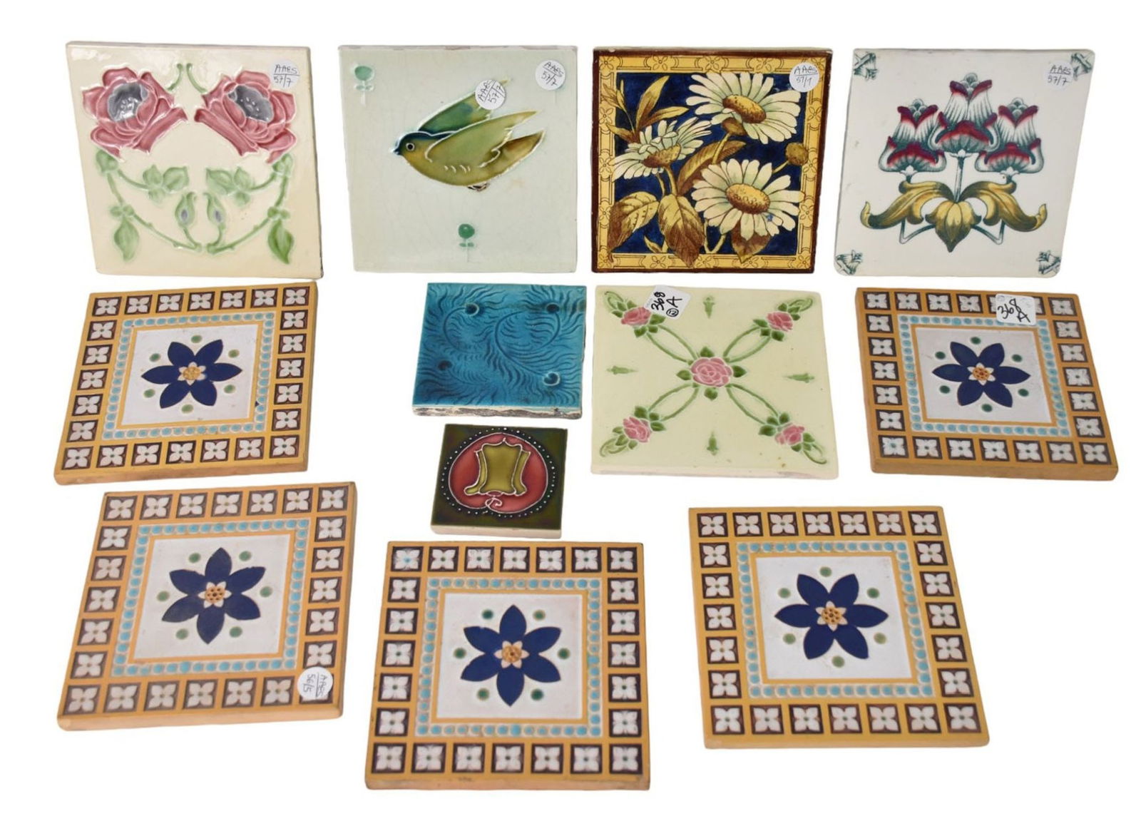 7 Misc. Tiles with Various Designs, Including one G.W.S. Signed AND 5 Minton & Co. Tiles with (1 of 6)