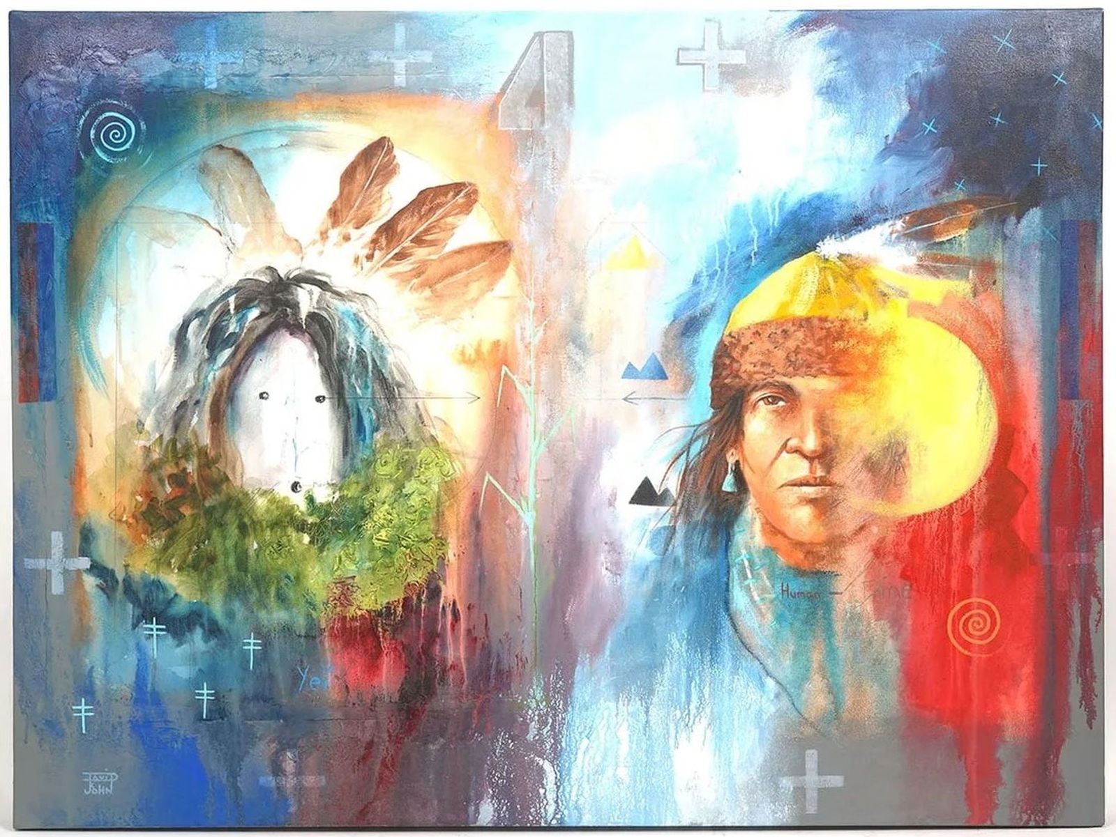 David K. John, American Navajo (Born 1962). Colorful acrylic on canvas painting by Navajo artist (1 of 5)