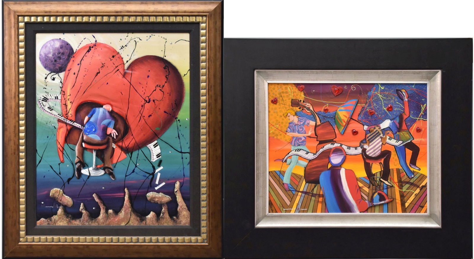 Marcus Glenn (AMERICAN, XX-XXI) musical embellished print, 18" x 21", 29" x 33" overall and giclee (1 of 14)