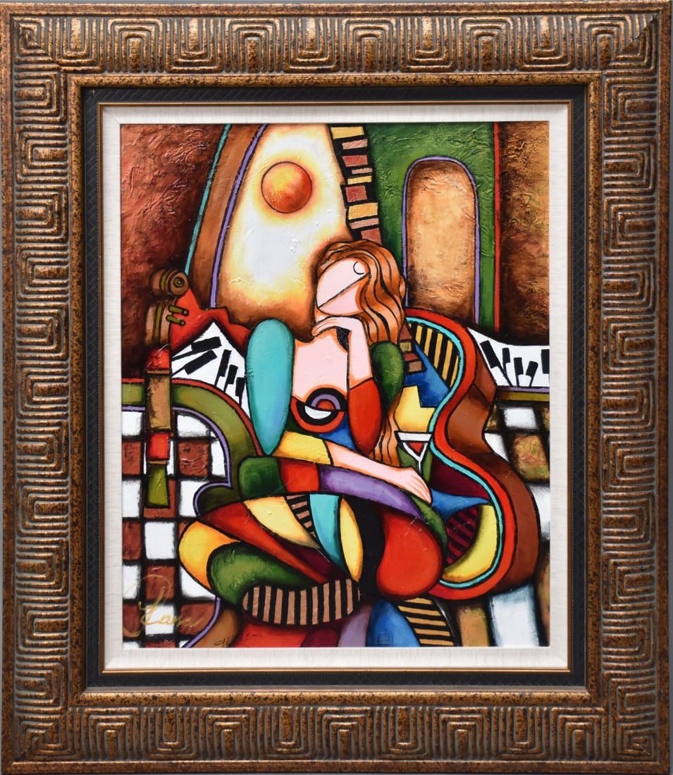 LEE, Charles & Jana, (Korean, 20th Century) Daydream in Color, musical with figure, oil on canvas,: LEE, Charles & Jana, (Korean, 20th Century) Daydream in Color, musical with figure, oil on canvas, signed lower left, 24" x 20" canvas, 34" x 30" overall
