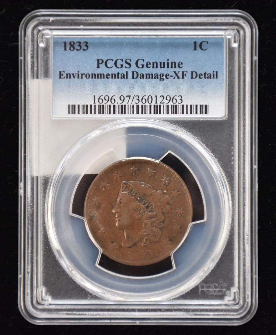 1833 Coronet Liberty Head Large Cent.  XF Detail Environmental damage PCGS (1 of 3)