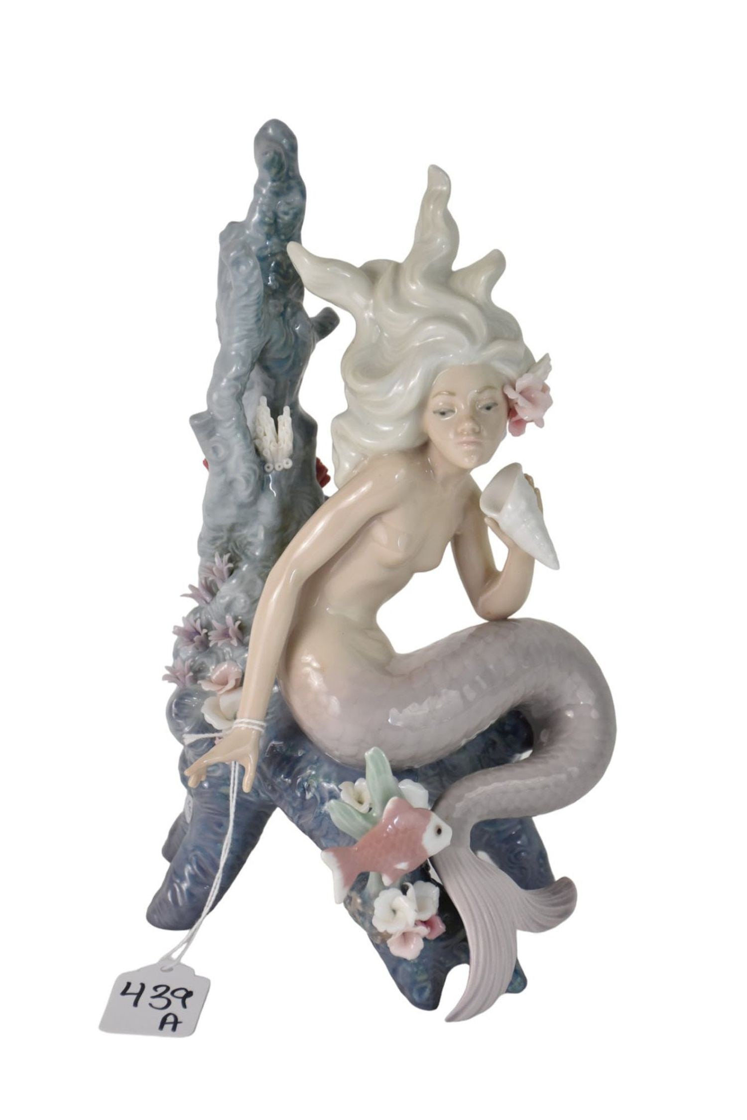 Lladro "Ocean Beauty" #5785 Mermaid figurine - Spain. Porcelain with glossy finish, 10" h.: Lladro "Ocean Beauty" #5785 Mermaid figurine - Spain. Porcelain with glossy finish, 10" h.