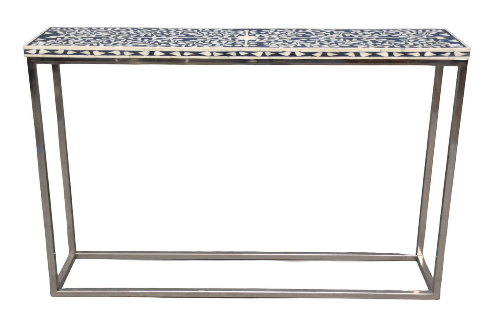 Blue & White Tile Top Console on Chrome Base, 30"h x 46"w x 10"d (1 of 5)