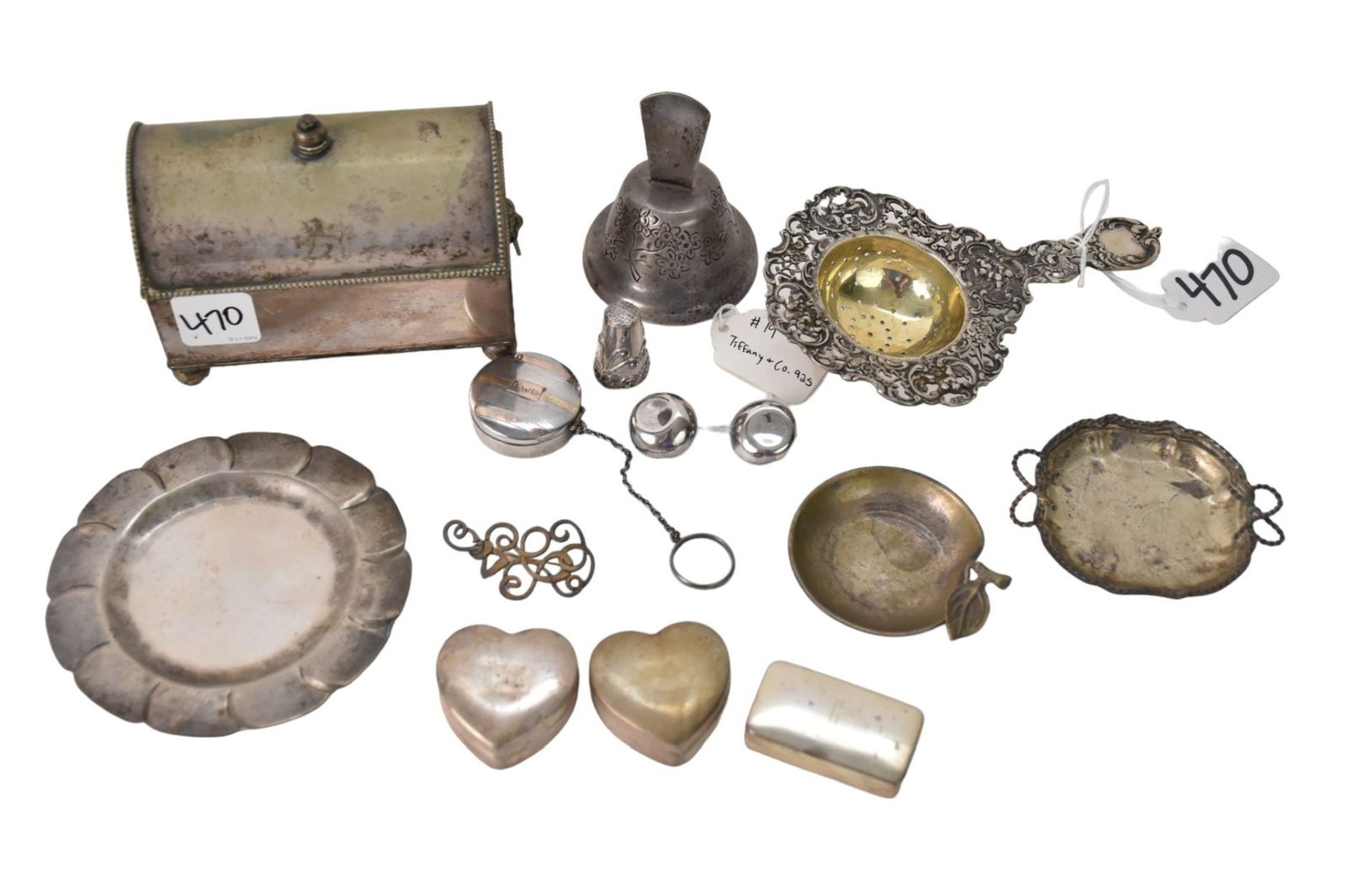 Sterling & 800 Lot, Novelty Items, Includes Silver Plate Hinged/Lidded Inkwell and Tiffany & Co (1 of 4)