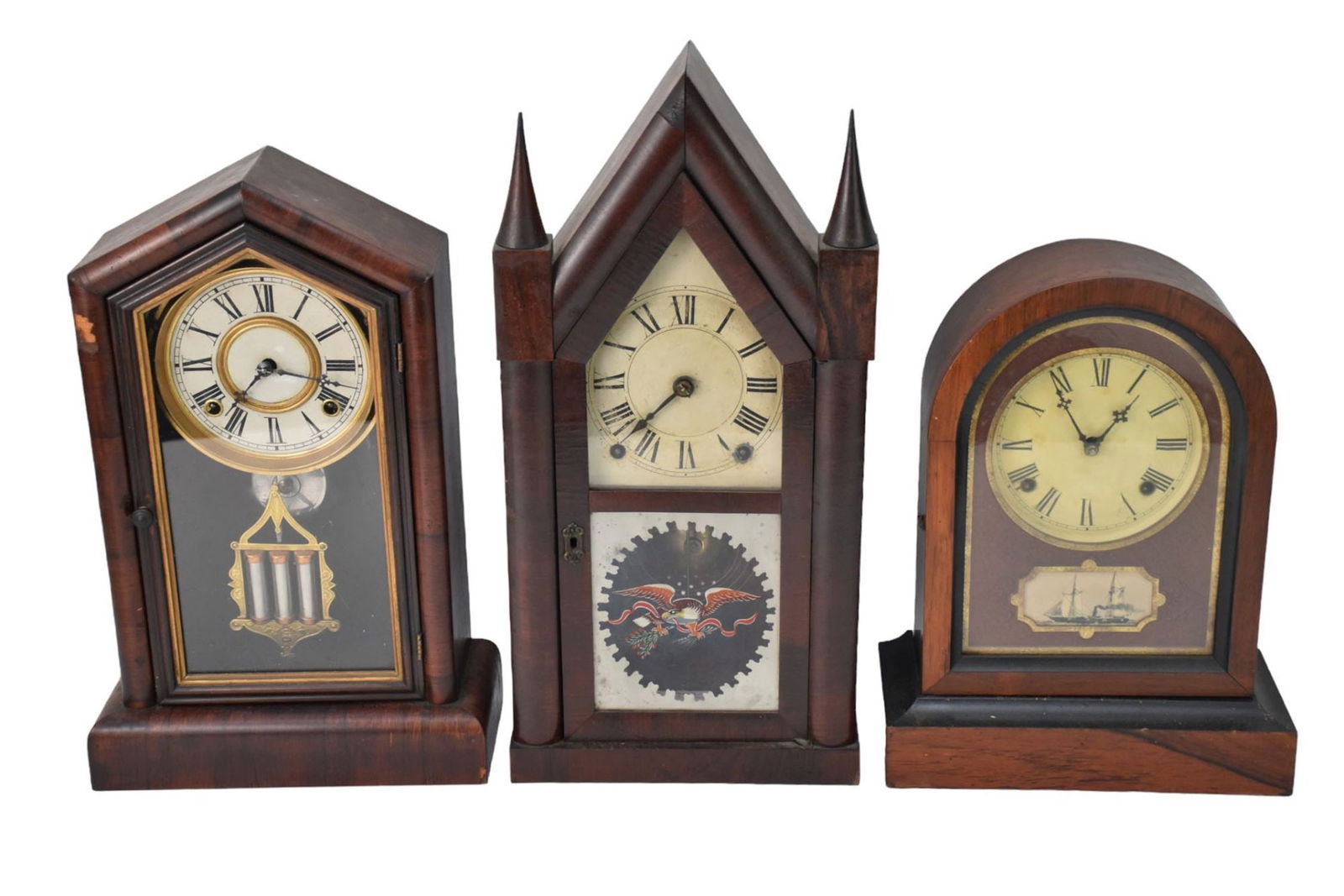 Three 19th Century Connecticut Mantel Clocks - Comprising: A) Eight Day Clock, Welsh, Spring & Co (1 of 7)