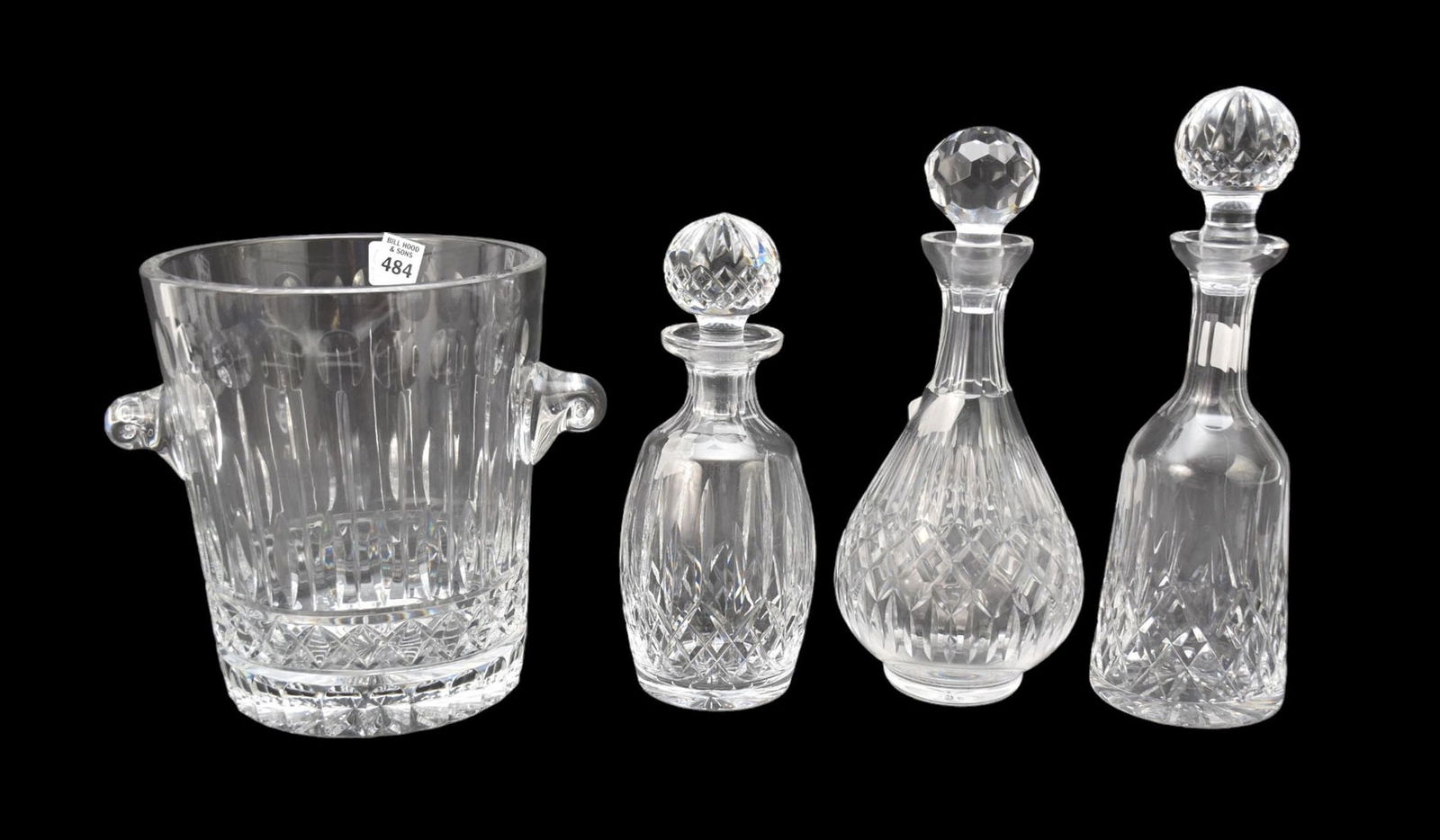 3 Crystal Decanters, 2 Waterford and Unsigned Large Ice Bucket (1 of 3)