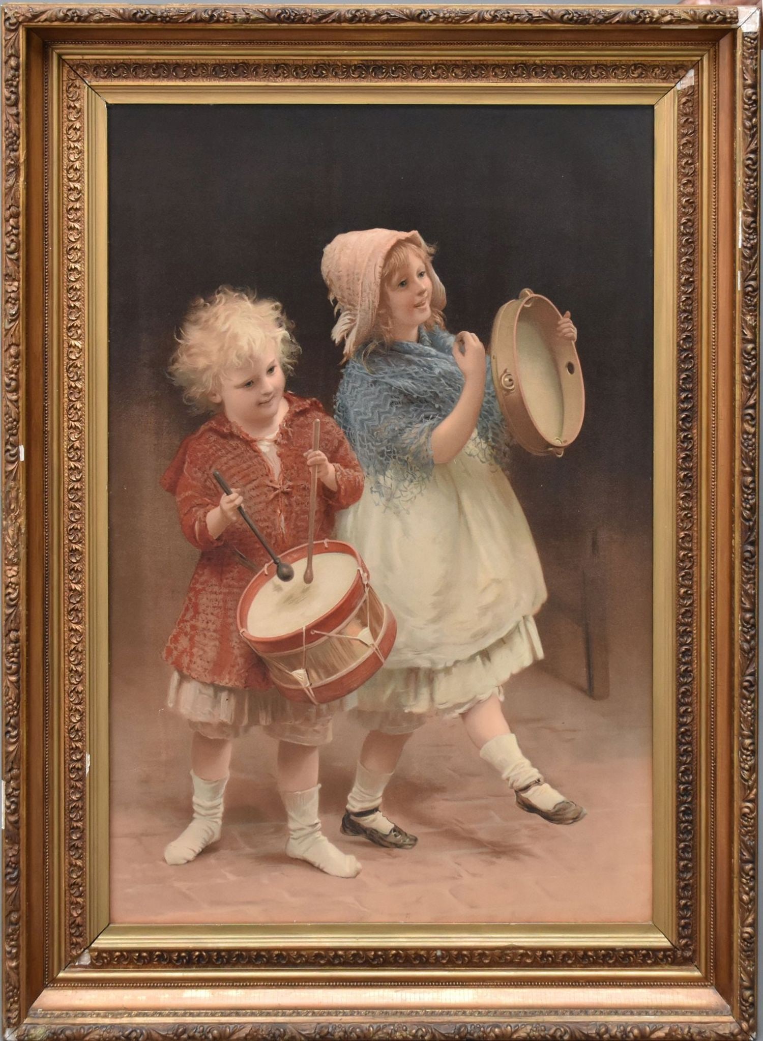 After John Morgan (1823-1886) "The Band", Antique print on canvas, unsigned, 39" x 26" canvas, 48" x: After John Morgan (1823-1886) "The Band", Antique print on canvas, unsigned, 39" x 26" canvas, 48" x 35" overall