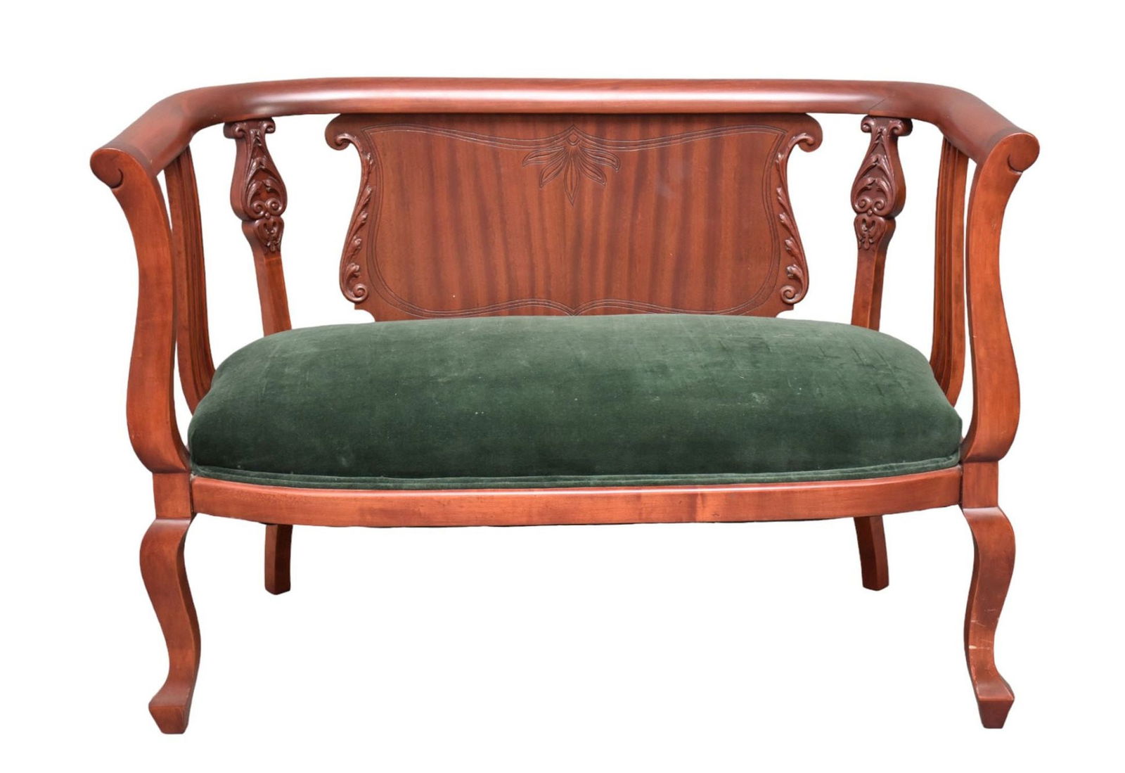 Love Seat, Green Velvet Upholstery 31"H x 44"W x 22"D: Love Seat, Green Velvet Upholstery 31"H x 44"W x 22"D