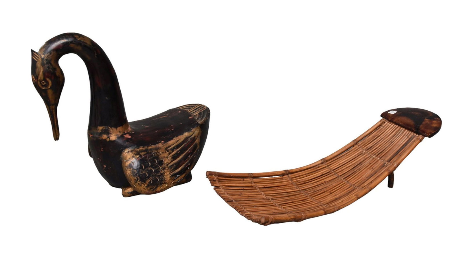 Asian Oversized Duck with Reeded & Tortoise Type Fruit Basket: Asian Oversized Duck with Reeded & Tortoise Type Fruit Basket