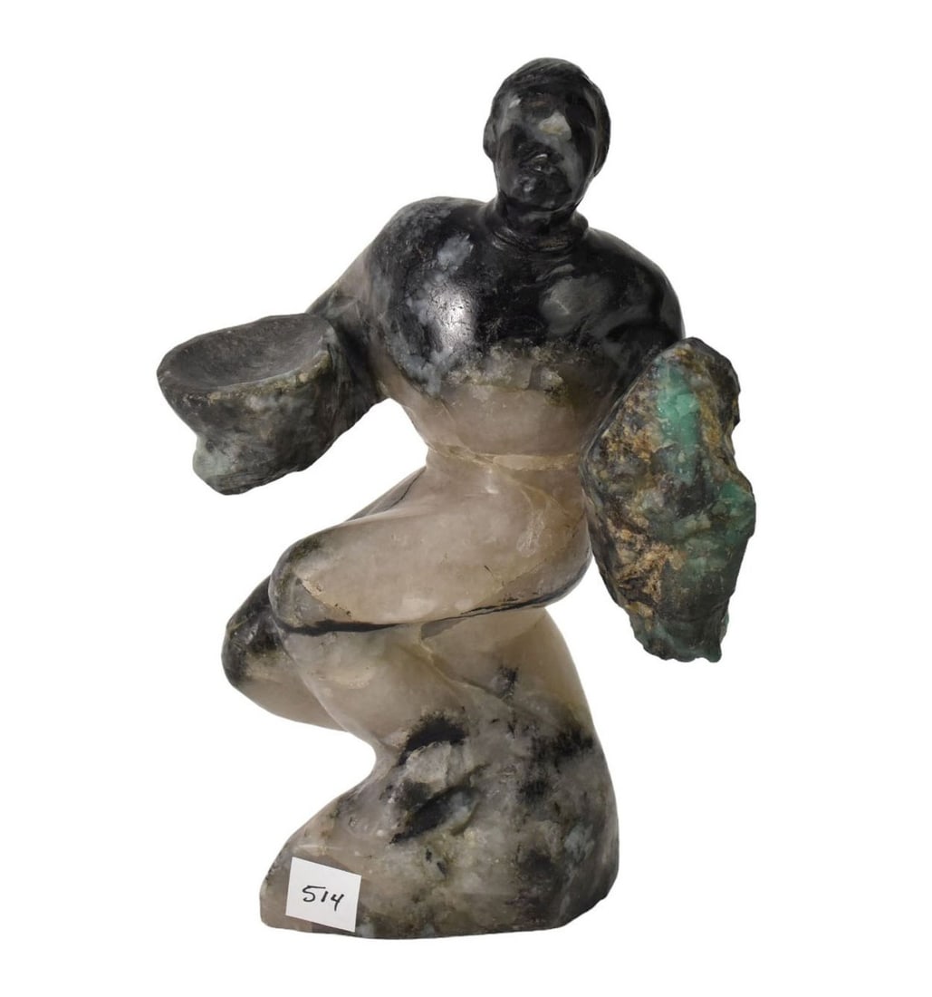 Figural Sculpture made From Tourmaline, Emerald in Quartz Matrix, Brazil, 12 1/2"H x 6"w (1 of 5)