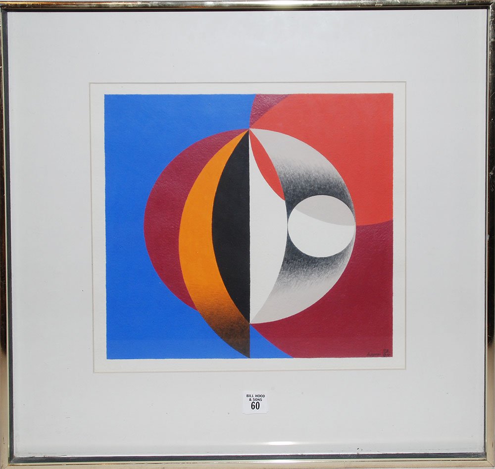 Herbert Bayer (AUSTRIAN, 1900-1985) Acrylic on pape: Herbert Bayer (AUSTRIAN, 1900-1985) Acrylic on paper, "Flat and Curved" 12" x 12"