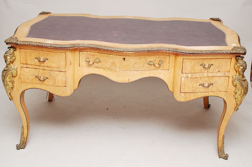Another French marquetry desk with ornate ormolu m: Another French marquetry desk with ornate ormolu mounts (this piece is very faded from the sun)
