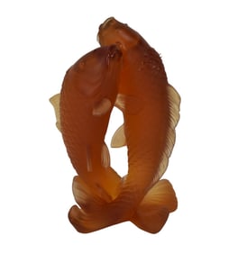 Daum Crystal Amber Color Fish Grouping, limited series, 210/800  9 3/4"h x 7"w, comes with COA