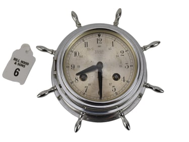 Diminutive Chrome Ships Clock: Salem Clock Co. Jeweled -8day Hartford conn.  6 inch diameter.