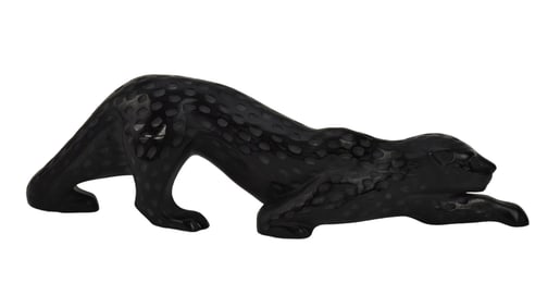 LALIQUE France "Zeila Panther" Black Crystal Sculpture - A black crystal sculpture depicting a