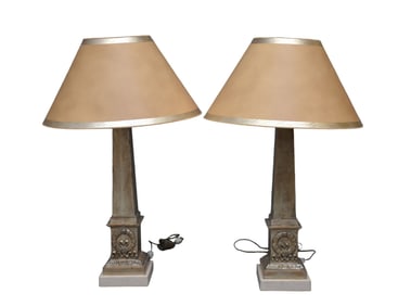 Pair Silvered Columnar Table Lamps Charles Fradin  - Silvered Finish Lamps by Charles Fradin for